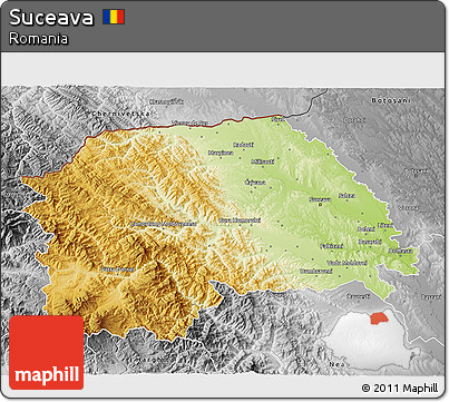 Physical 3D Map of Suceava, desaturated