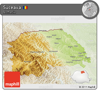 Physical 3D Map of Suceava, lighten