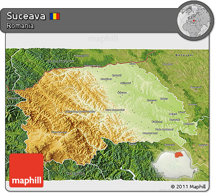 Physical 3D Map of Suceava, satellite outside