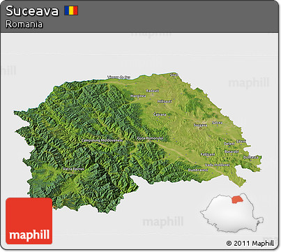 Satellite 3D Map of Suceava, single color outside
