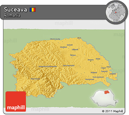 Savanna Style 3D Map of Suceava, single color outside