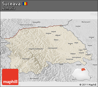 Shaded Relief 3D Map of Suceava, desaturated