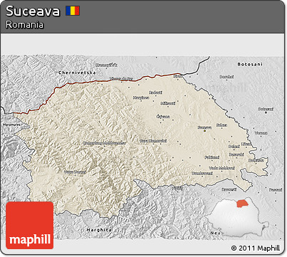 Shaded Relief 3D Map of Suceava, desaturated