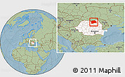 Savanna Style Location Map of Suceava, highlighted country, within the entire country, hill shading