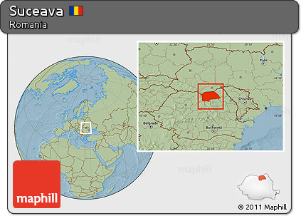 Savanna Style Location Map of Suceava, hill shading