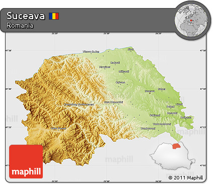 Physical Map of Suceava, single color outside