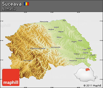 Physical Map of Suceava, single color outside