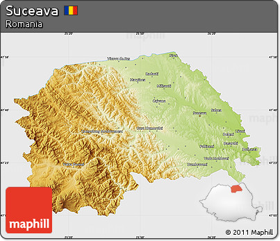 Physical Map of Suceava, single color outside