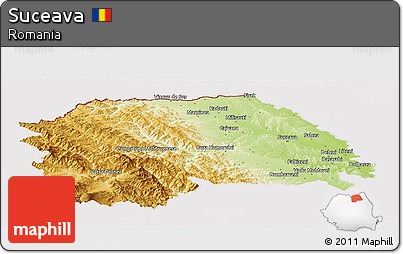 Physical Panoramic Map of Suceava, cropped outside