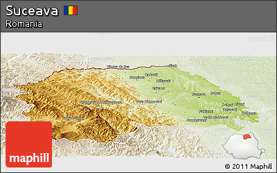 Physical Panoramic Map of Suceava, lighten