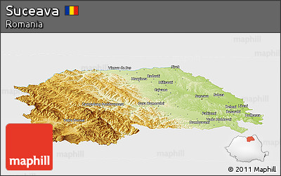 Physical Panoramic Map of Suceava, single color outside