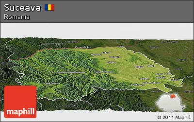 Satellite Panoramic Map of Suceava, darken