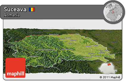 Satellite Panoramic Map of Suceava, darken