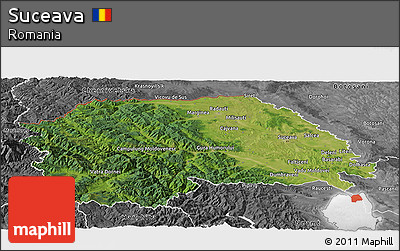 Satellite Panoramic Map of Suceava, desaturated