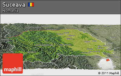 Satellite Panoramic Map of Suceava, semi-desaturated