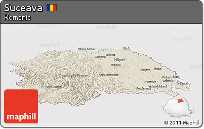 Shaded Relief Panoramic Map of Suceava, single color outside
