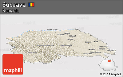 Shaded Relief Panoramic Map of Suceava, single color outside