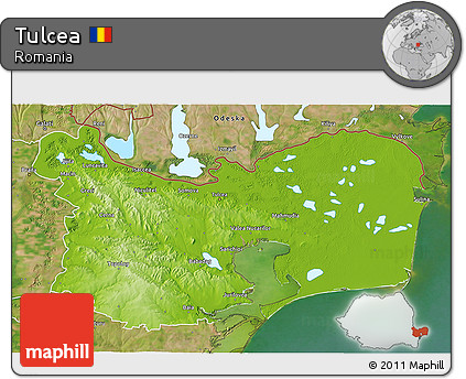 Physical 3D Map of Tulcea, satellite outside
