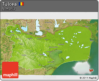 Physical 3D Map of Tulcea, satellite outside