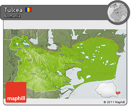 Physical 3D Map of Tulcea, semi-desaturated