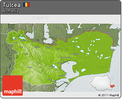 Physical 3D Map of Tulcea, semi-desaturated