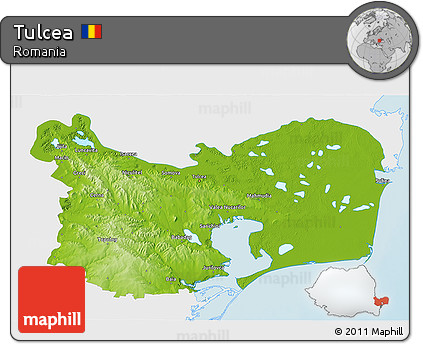Physical 3D Map of Tulcea, single color outside