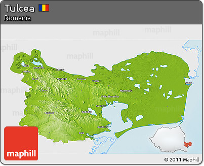 Physical 3D Map of Tulcea, single color outside