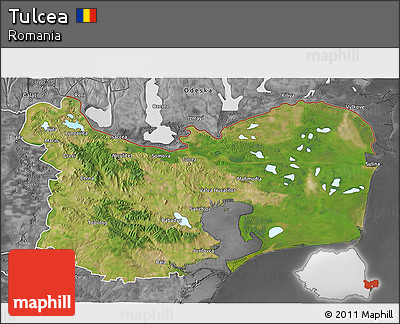 Satellite 3D Map of Tulcea, desaturated