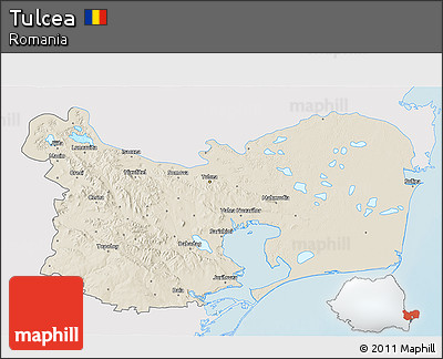 Shaded Relief 3D Map of Tulcea, single color outside