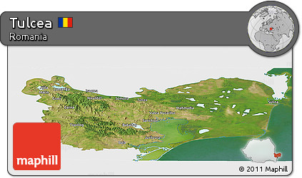 Satellite Panoramic Map of Tulcea, single color outside