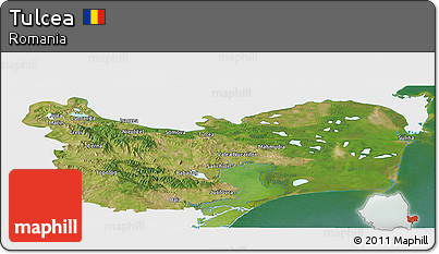 Satellite Panoramic Map of Tulcea, single color outside