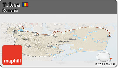 Shaded Relief Panoramic Map of Tulcea, lighten