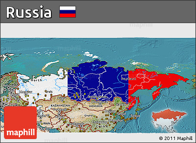 Flag 3D Map of Russia, satellite outside, flag rotated