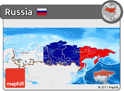 Flag 3D Map of Russia, single color outside, bathymetry sea, flag aligned to the middle