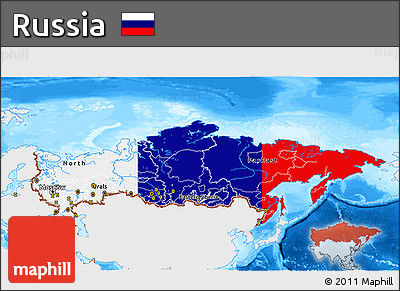 Flag 3D Map of Russia, single color outside, bathymetry sea, flag aligned to the middle