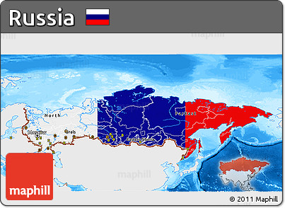 Flag 3D Map of Russia, single color outside, bathymetry sea, flag aligned to the middle