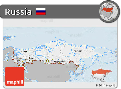Gray 3D Map of Russia, single color outside