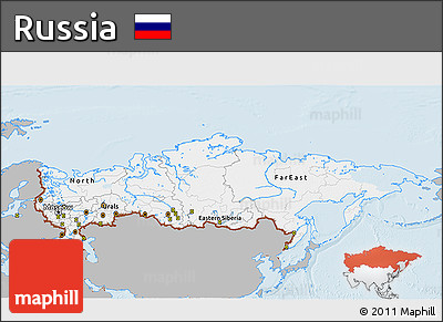 Gray 3D Map of Russia, single color outside