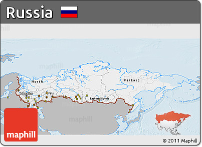 Gray 3D Map of Russia, single color outside