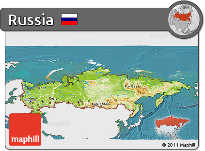 Physical 3D Map of Russia, single color outside, satellite sea
