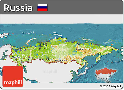 Physical 3D Map of Russia, single color outside, satellite sea