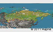 Satellite 3D Map of Russia, darken, semi-desaturated, land only