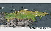 Satellite 3D Map of Russia, darken, semi-desaturated