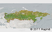 Satellite 3D Map of Russia, lighten, semi-desaturated