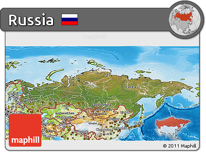 Satellite 3D Map of Russia, physical outside