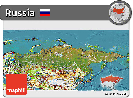 Satellite 3D Map of Russia, physical outside, satellite sea