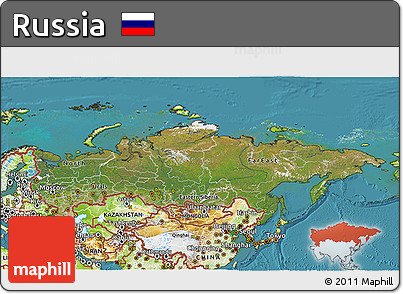 Satellite 3D Map of Russia, physical outside, satellite sea