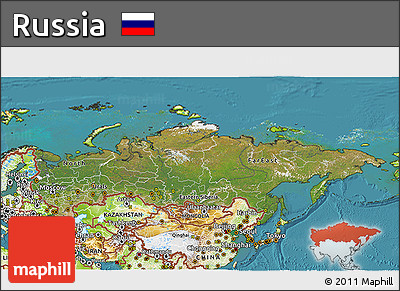 Satellite 3D Map of Russia, physical outside, satellite sea