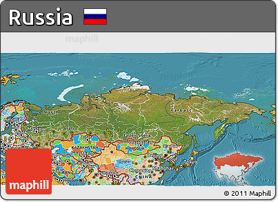 Satellite 3D Map of Russia, political outside, satellite sea
