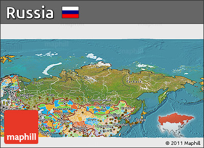 Satellite 3D Map of Russia, political outside, satellite sea